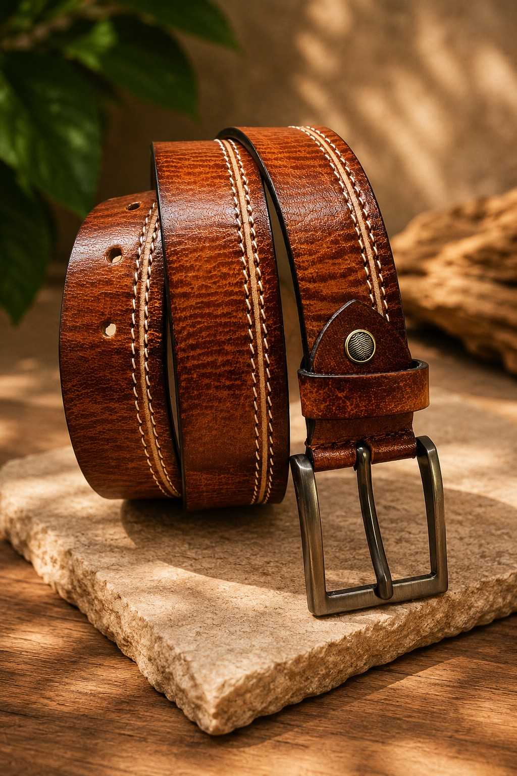 TRENDUP MENS CASUAL LEATHER WIDE BELTS BROWN